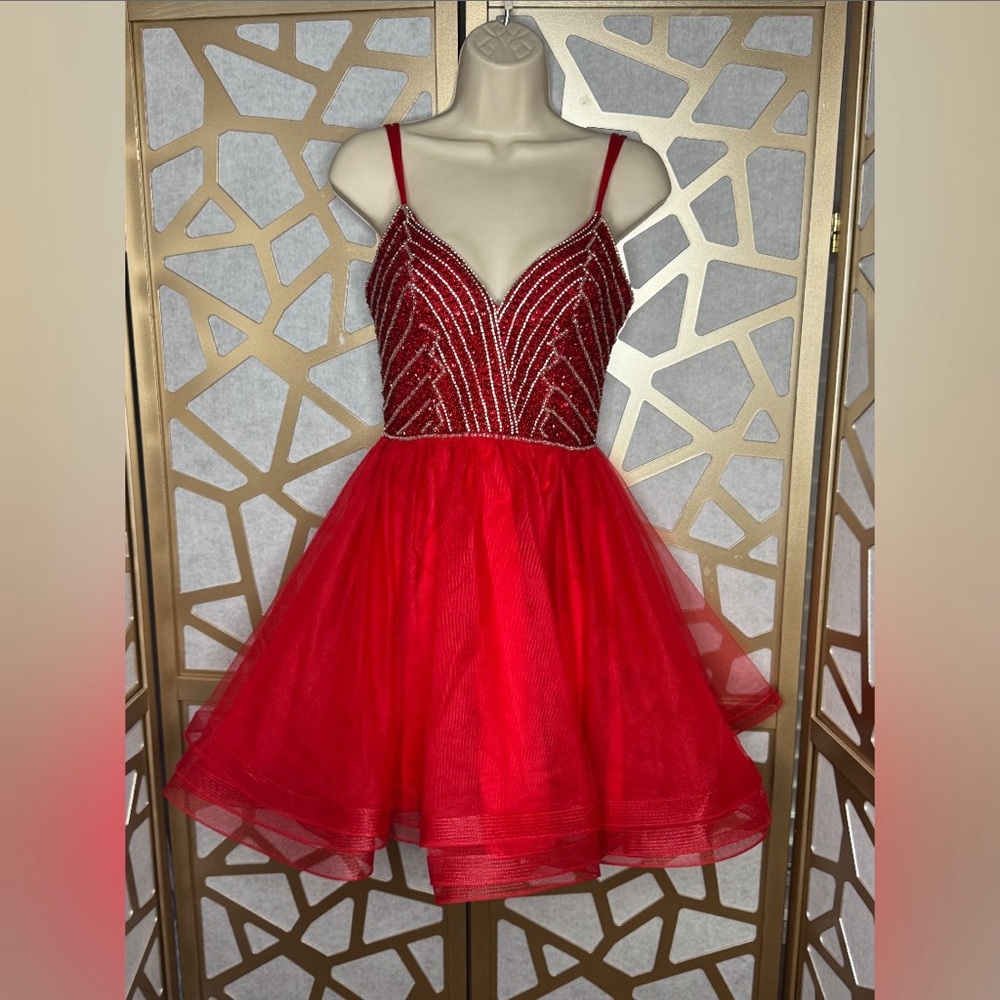*LUCCI LU RED DRESS SIZE 2 - Picture 3 of 17